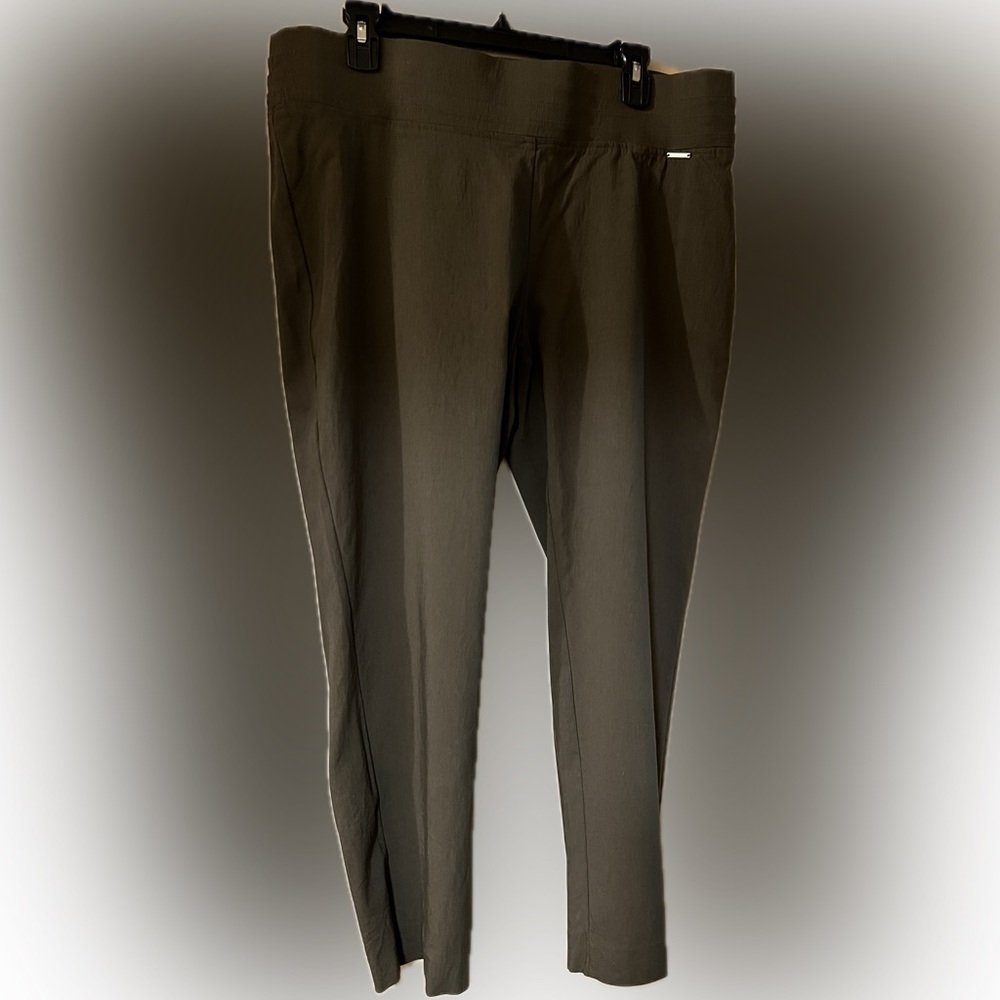 Zac and Rachel slim stretch pull on pants, olive, size 14.